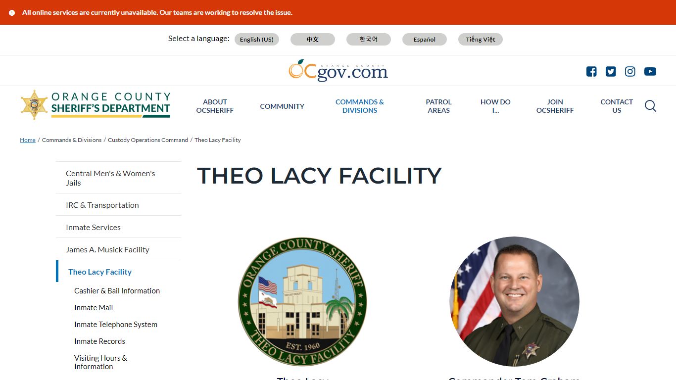 Theo Lacy Facility | Orange County California - Sheriff's Department